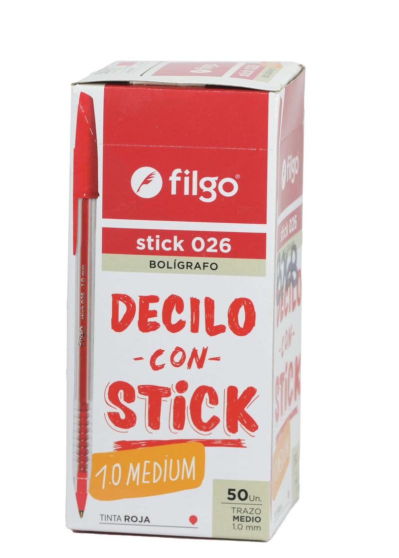 Bolígrafo Stick 026 Medium Rojo Filgo