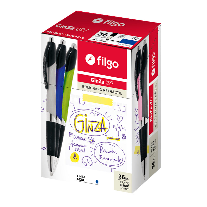 Bolígrafo Retráctil Ginza 1.0 / Caja 36 Azul