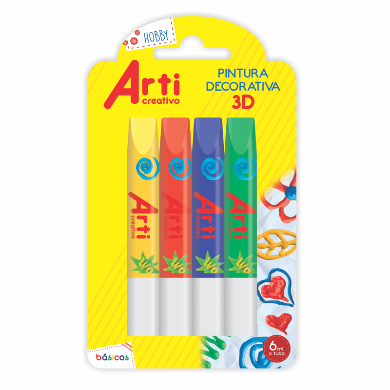 Pintura Acrílica 3D X 4 Colores Básicos Arti