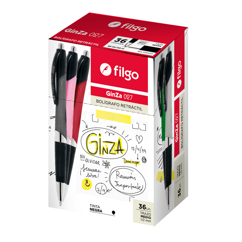 Bolígrafo Retráctil Ginza 1.0 / Caja 36 Negro